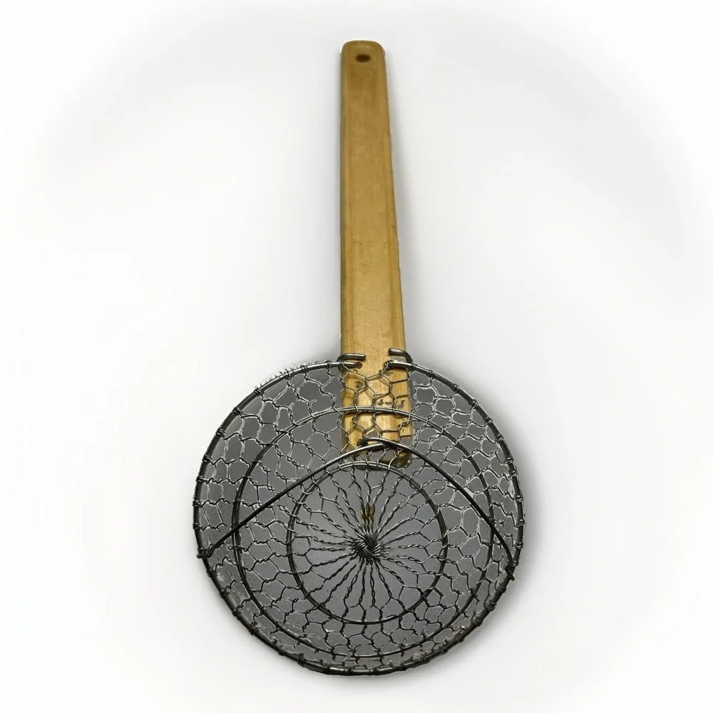 Vintage Farberware Wire Mesh Spider Strainer Skimmer Wood Handle Kitchen